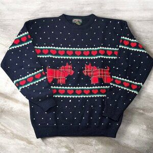 Charter Club 100% Pure Wool Pullover Crew neck Scottie Dog Plaid Sweater Vintage